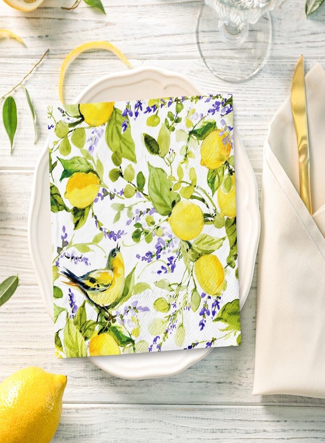 JarThenaAMCS مناديل ورقية من JarThenaAMCS، 100 قطعة، بنقشة الليمون واللافندر المائية، للاستخدام مرة واحدة، مربعة الشكل، مثالية لوجبات الغداء والعشاء الصيفية، ومستلزمات الحفلات، وتزيين الطاولات. - Image 4